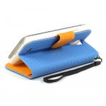 Wholesale Samsung Galaxy S4 Anti-Slip Flip Leather Wallet Case with Stand (Blue-Orange)